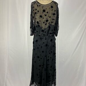 Antique 1930’s Black Beaded Chiffon Long Sleeve Dress